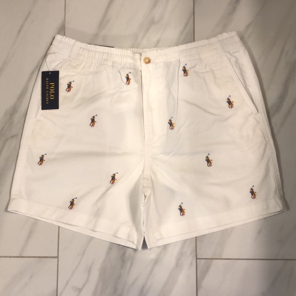 Men’s Polo Ralph Lauren White Multicolor Pony Logo Shorts